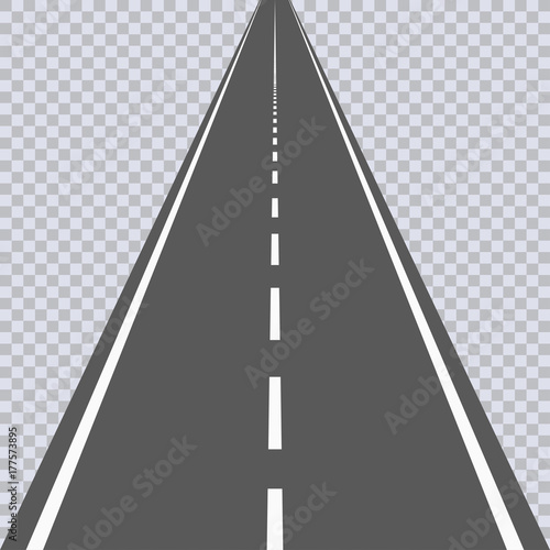 Straight asphalt road with white markings. Highway. Vector illustration.