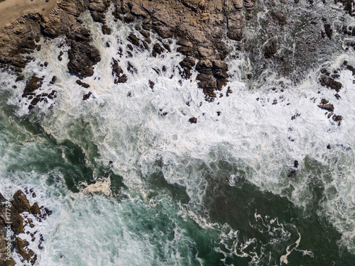 Aerial View of Ocean and Rocky California Coastline