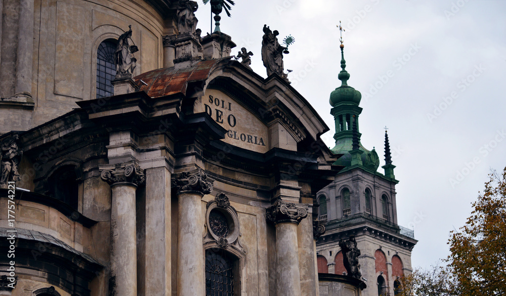 Old Dominican Cathedral in old city center Lviv, Ukraine