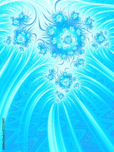 Abstract aqua blue white background. Frozen flowers
