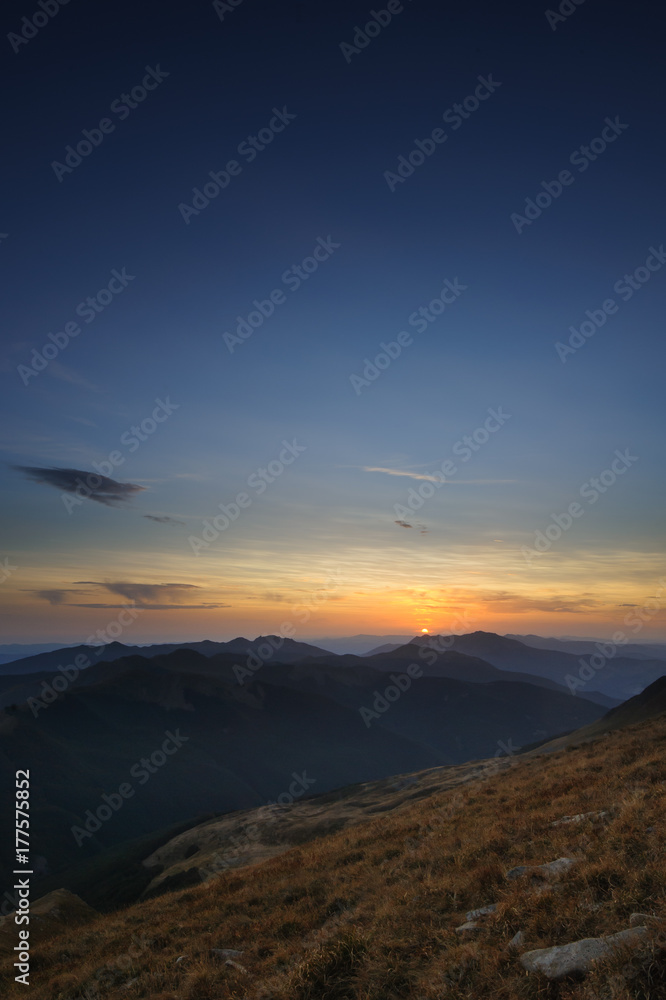Sunset on the hills. The moon will rise shortly. Sunset on the hills. The moon will rise shortly.