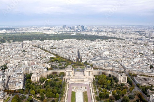Trocadero garden and Paris view from an aerial view, France