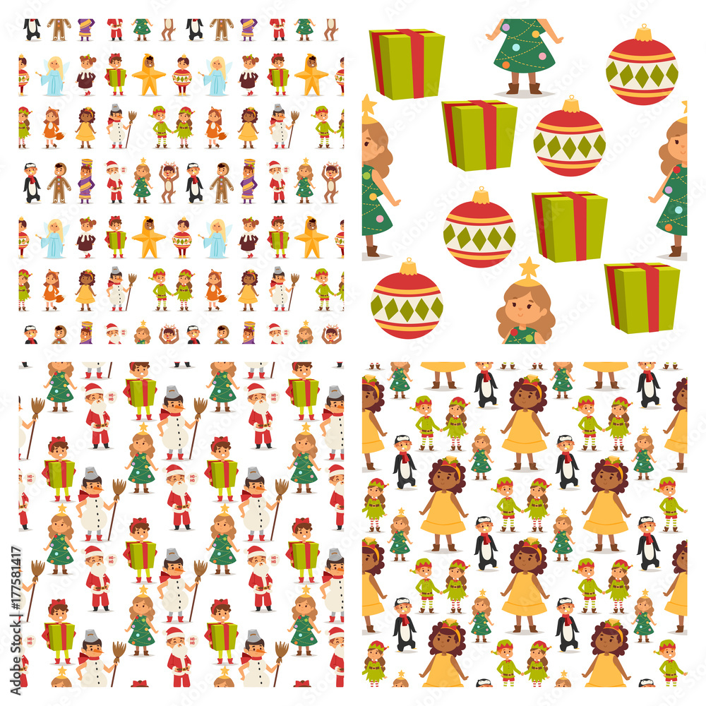 Fototapeta premium Illustration of Christmas carnival costume kids vector.