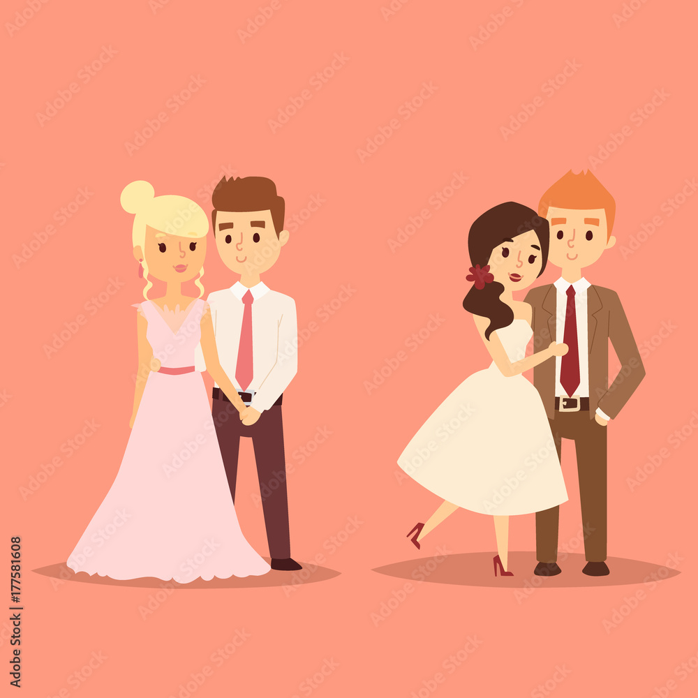 Wedding couple vector beautiful model girl in white dress and man in suit bride illustration Wedding couple vector beautiful model girl in white dress and man in suit bride illustration