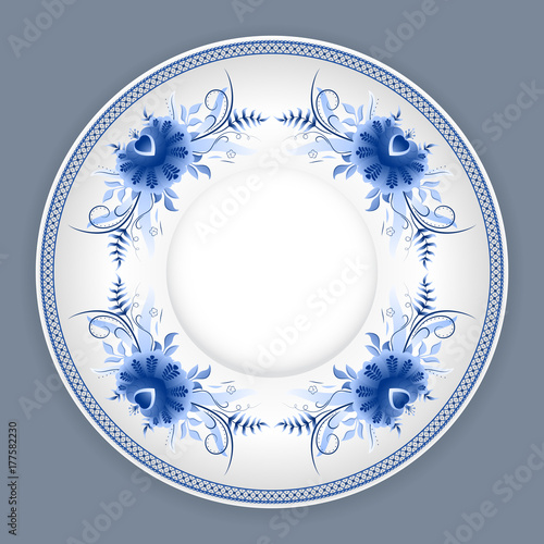 Plate with gzhel ornament