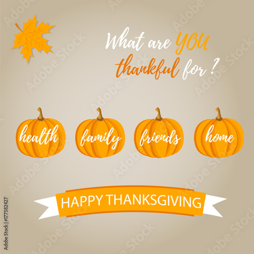 Holiday Thanksgiving background with pumpkin and text