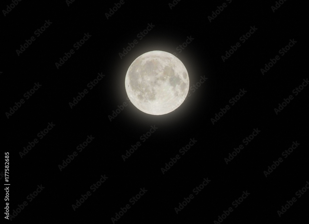 glowing full harvest moon in a black night sky glowing full harvest moon in a black night sky