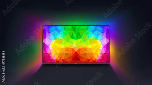 colorful screen tv on dark