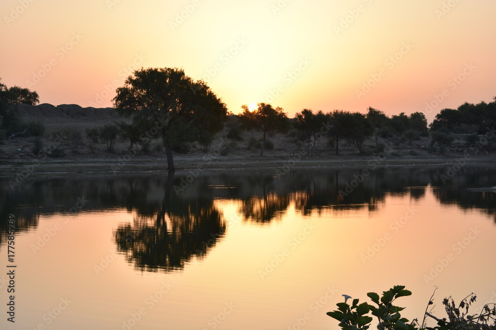 beautiful scene in gadisar lake jaisalmer india