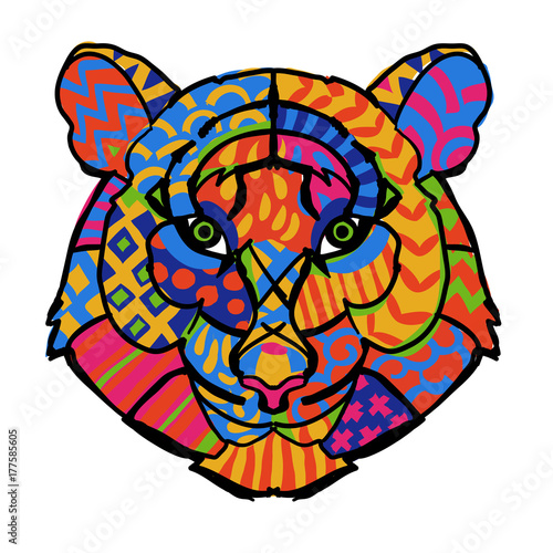 Fototapeta Naklejka Na Ścianę i Meble -  Hand drawn doodle outline tiger head