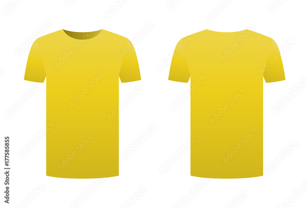 Yellow t-shirt template shirt isolated on white background front and back  design short sleeve. Sport print ready clothing vector. Men, women or  unisex design. Advertisement empty clean template. Stock Vector | Adobe