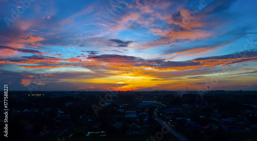 Top view or Aerial view Sunset in Phitsanulok province  Thailand