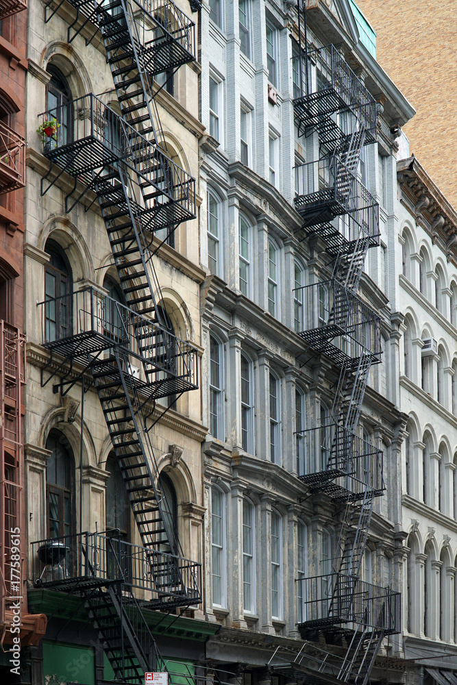 New York, old apartment buildings with external fire escape