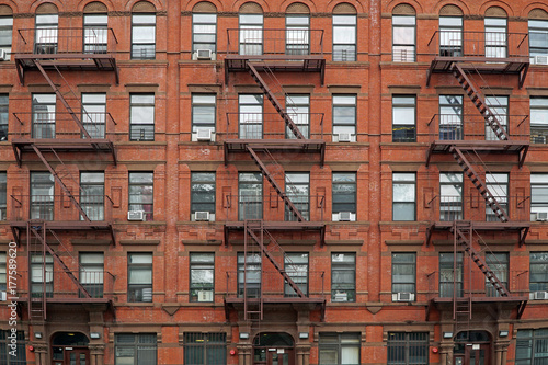 Canvas Print New York City,  old,apartment building with external fire escape