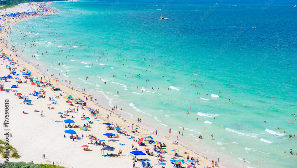 South Beach, Miami Beach. Tropical and Paradise coast of Florida, USA. Aerial view.