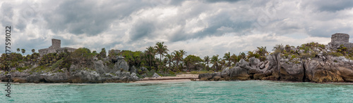 Panoramic View of Tulum Ruins from the Ocean, Quintana Roo, Mexico