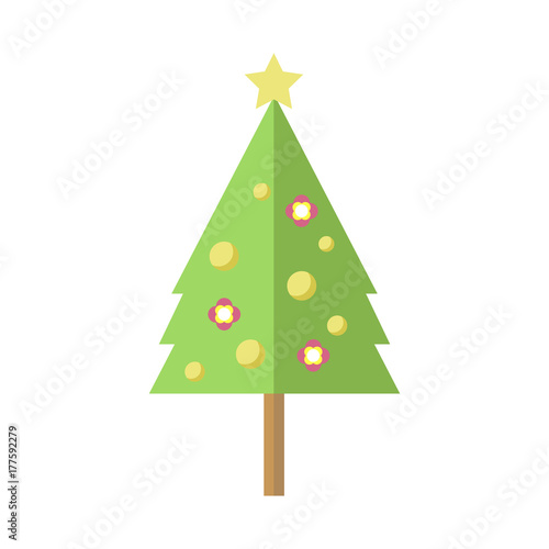 Tall Decorated Cartoon Christmas Pine Tree