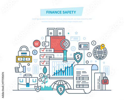 Finance safety, security, online banking, data protection, payment, safe deposits.