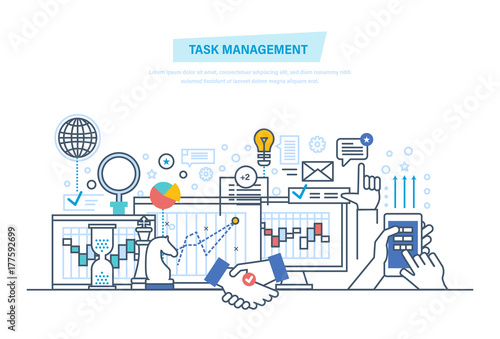 Task management, multitask. Time management, control. Analysis, research, marketing strategy.