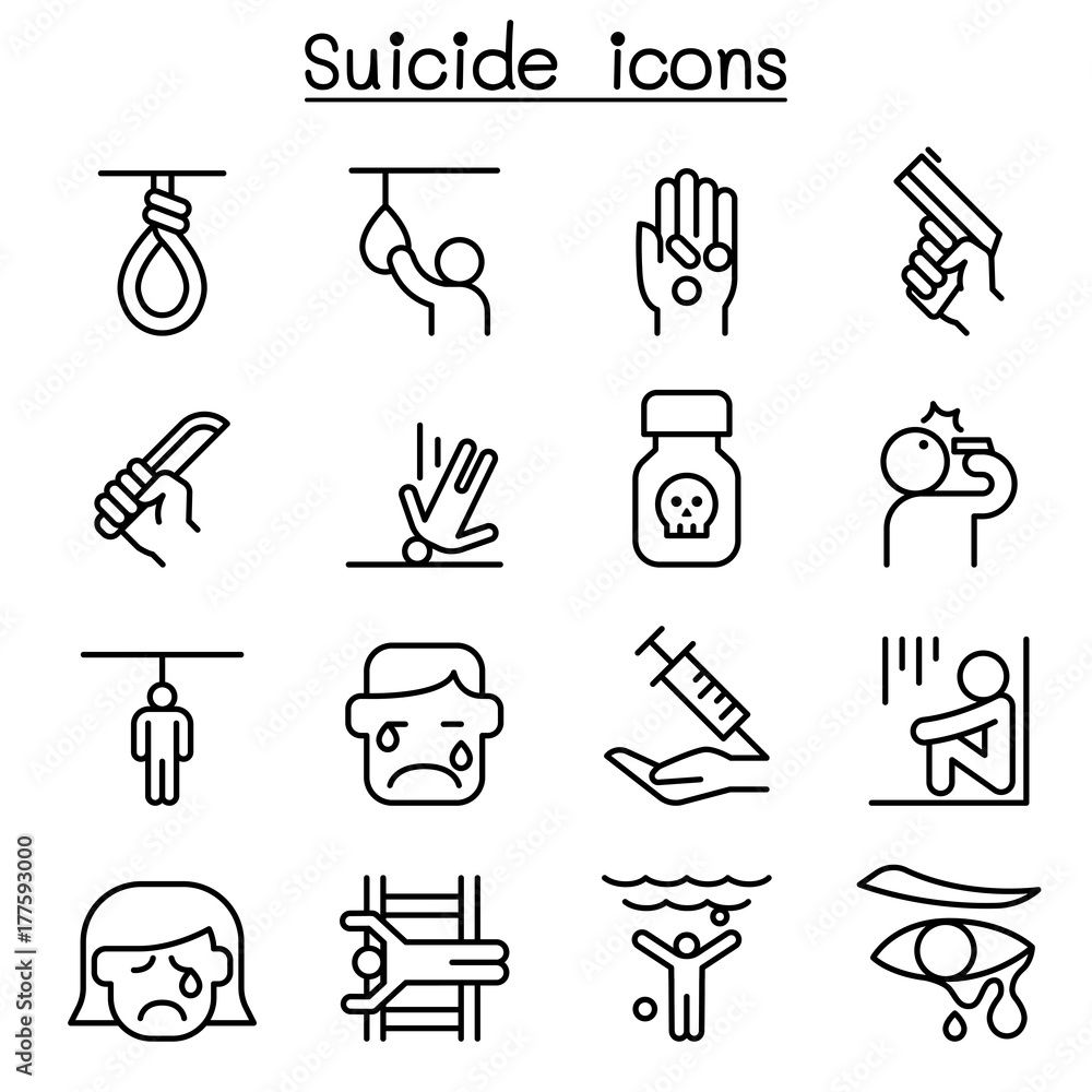 Suicide icon set in thin line style Stock Vector | Adobe Stock