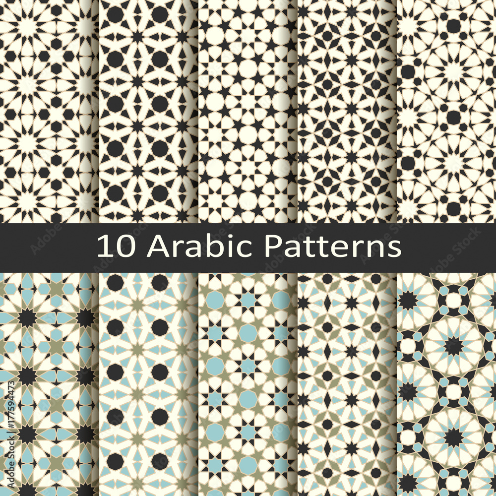 set of ten seamless vector arabic traditional mosaic geometric patterns. design for covers, packaging, textile set of ten seamless vector arabic traditional mosaic geometric patterns. design for covers, packaging, textile