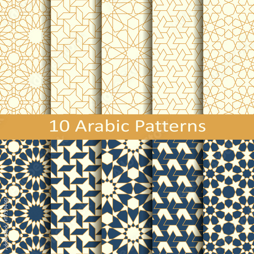 set of ten seamless vector arabic traditional mosaic geometric patterns. design for covers, packaging, textile