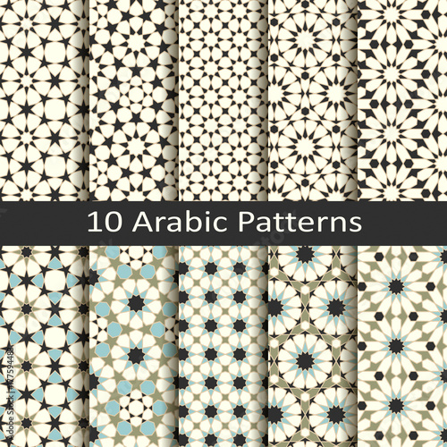 set of ten seamless vector arabic traditional mosaic geometric patterns. design for covers, packaging, textile