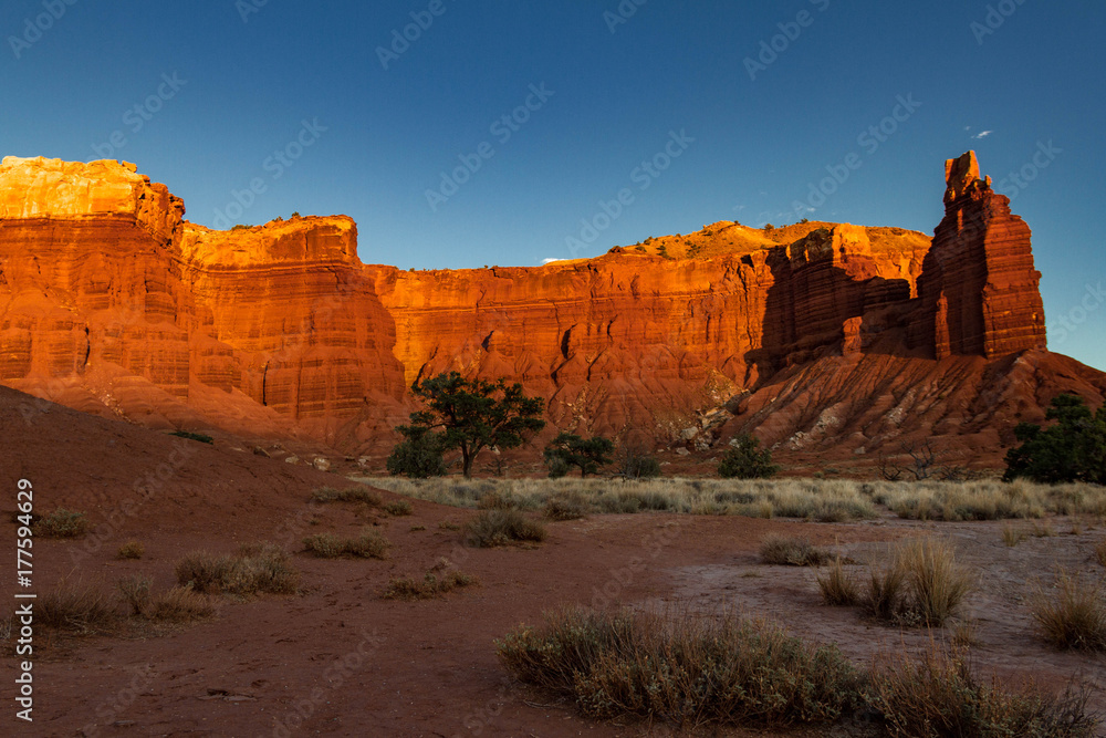 Alpenglow on gorgeous Chimney Rock in Capitol Reef National Park in Utah. Alpenglow on gorgeous Chimney Rock in Capitol Reef National Park in Utah.