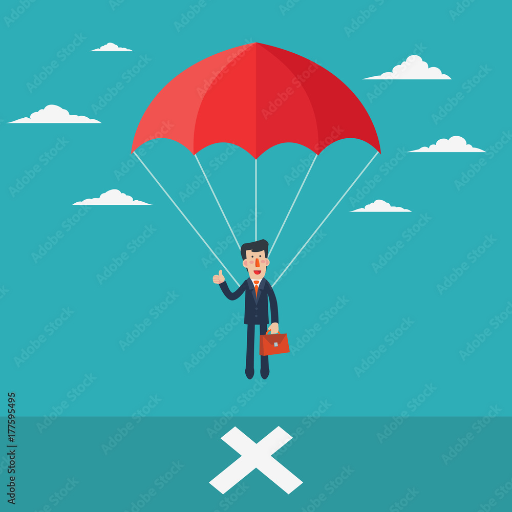 Successful business man with parachute Successful business man with parachute