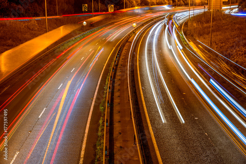 Night View of UK Motorway Highway Traffic