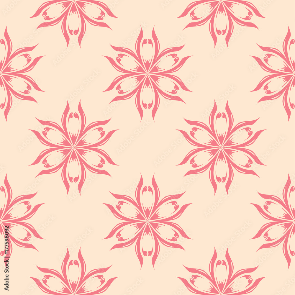 Red floral seamless pattern on beige background Red floral seamless pattern on beige background