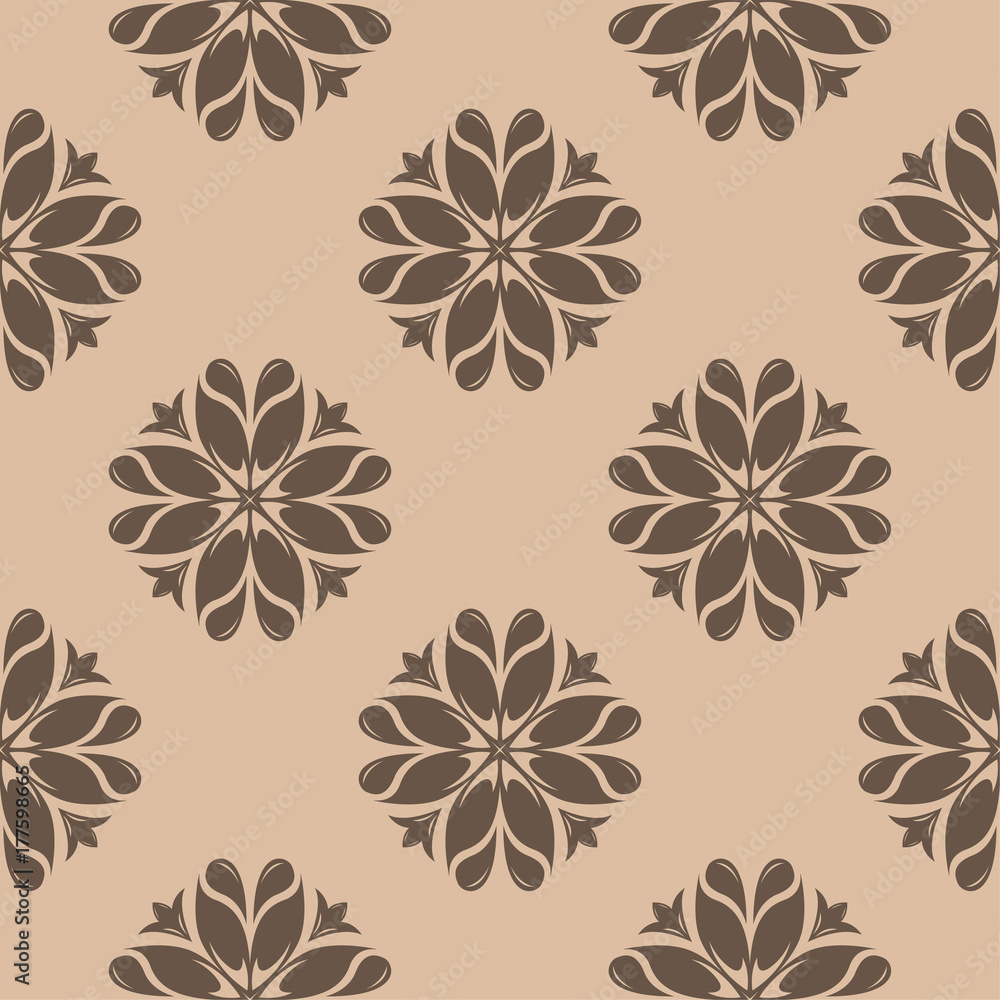 Brown and beige floral seamless pattern