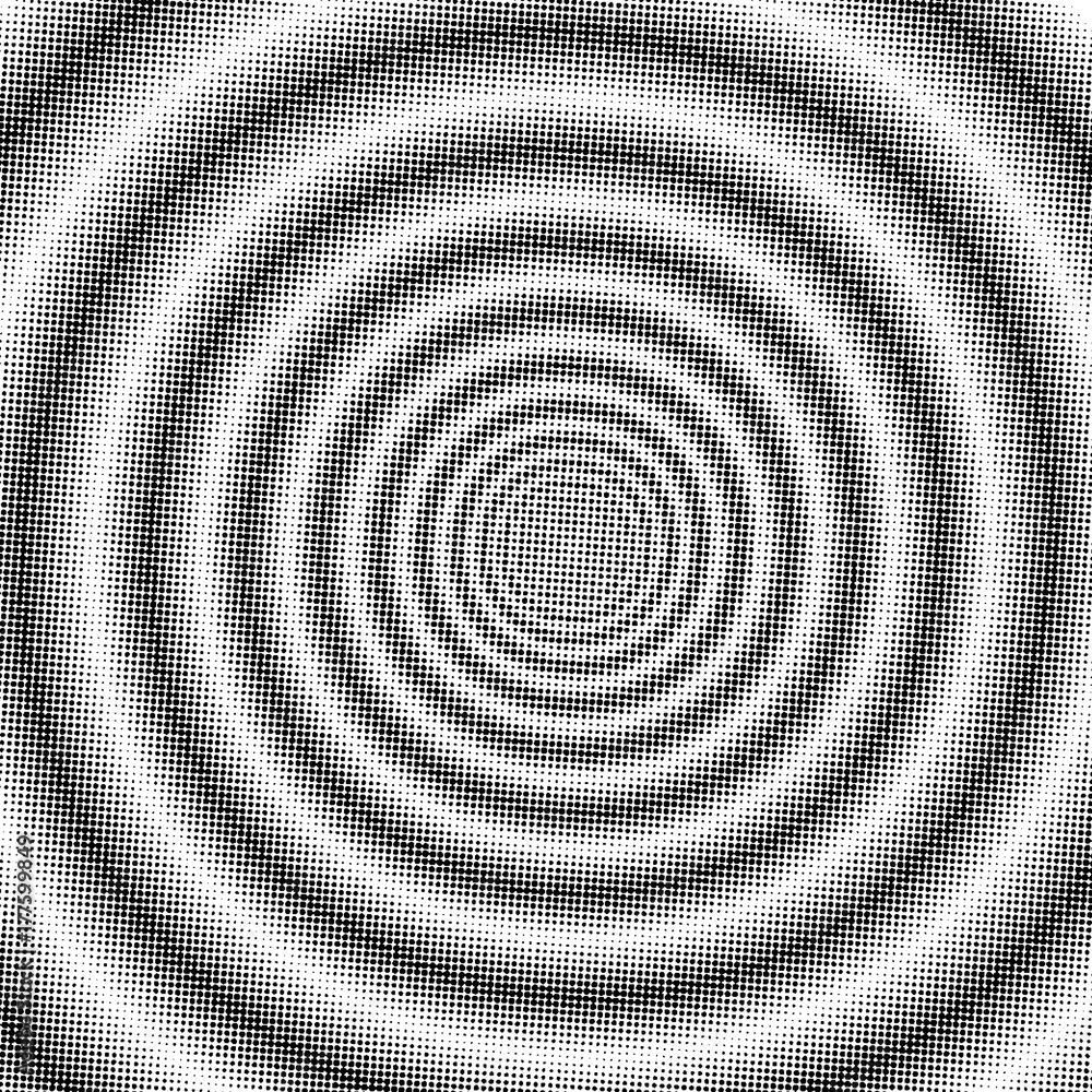 psychedelic spiral halftone effect, radial rays,vector twirl, twisted comic effect, vortex pop art backgrounds. 3D Hypnotic spiral halftone effect