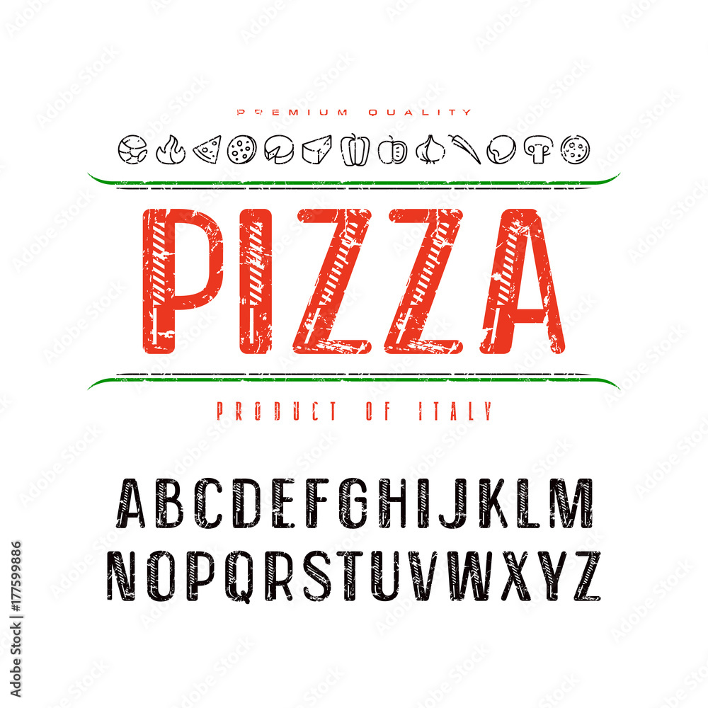 Fototapeta Ozdobna czcionka sanserif i pokrywa pudełka do pizzy