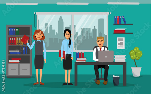 Typical working day in the office.Vector illustration.