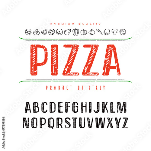 Decorative sanserif font and pizza box cover
