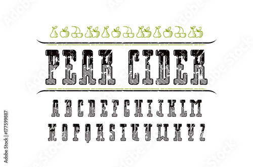 Decorative serif font and pear cider label