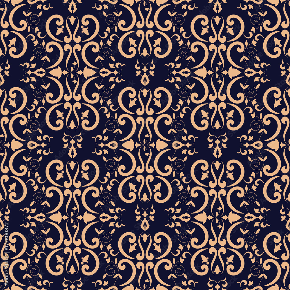Baroque floral pattern vector seamless. Luxariant victorian background texture. Vintage flower ornament design for wallpaper, fabric swatch, backdrop, carpet, package, furniture textile.