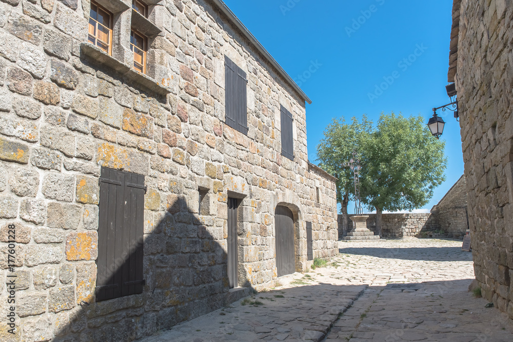 La Garde-Guerin, fortified village in Lozere, old houses, in the Cevennes in France 
