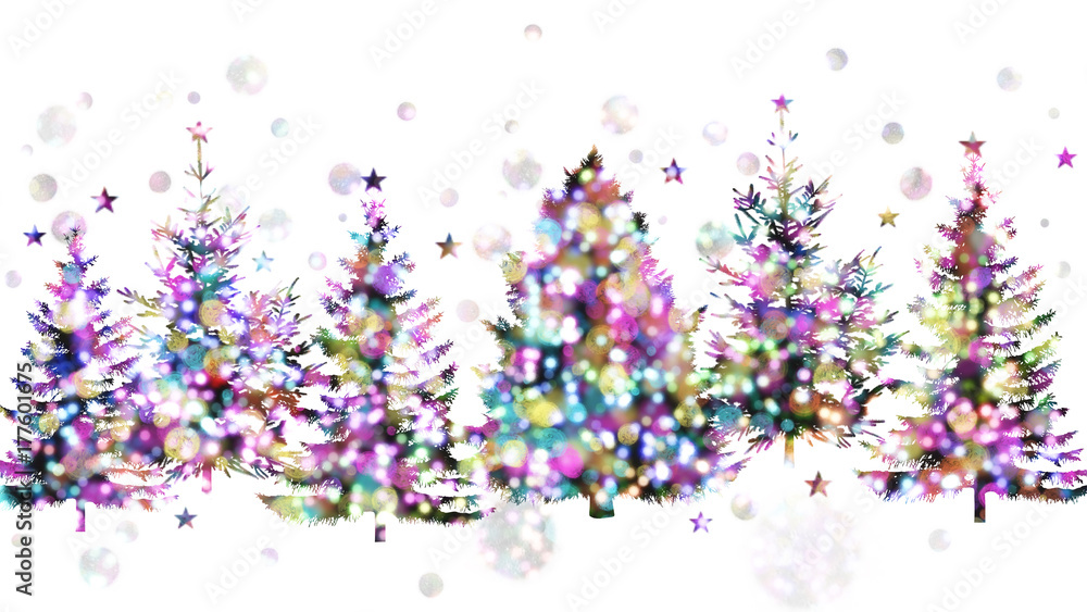 輝くイルミネーション、雪の中のクリスマスツリー