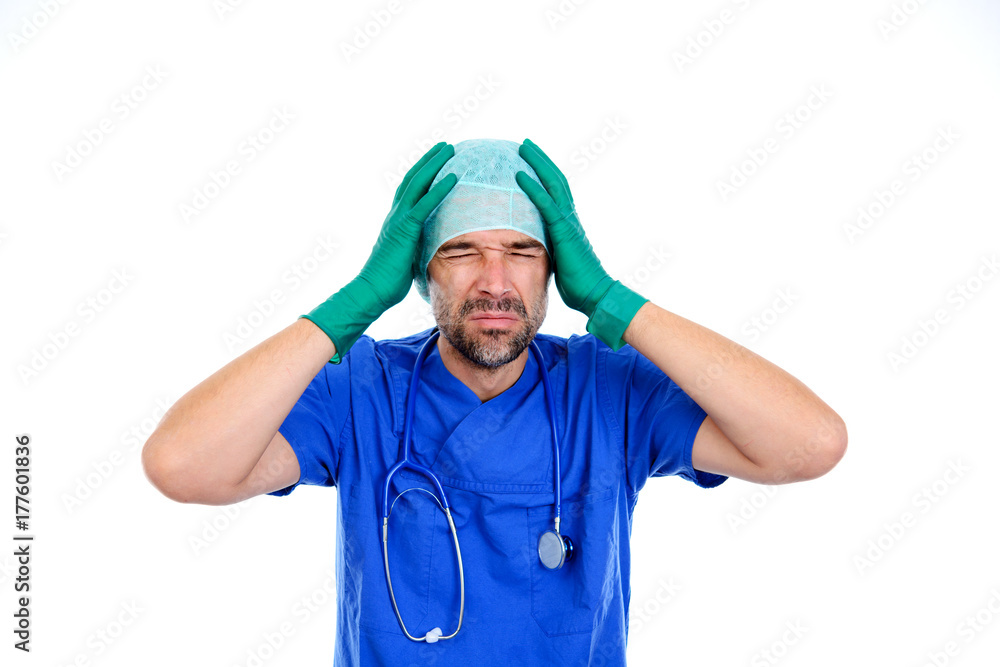 young doctor with headaches young doctor with headaches