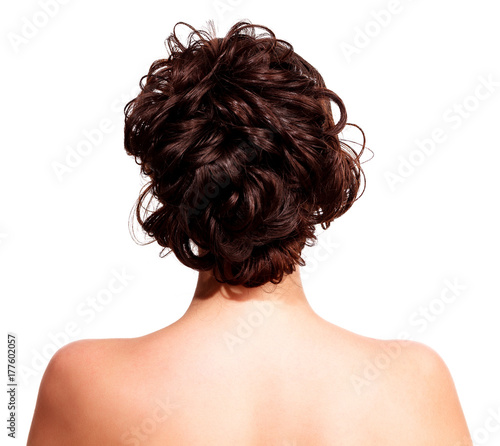 Closeup shot of woman with style hairstyle, isolated on white background