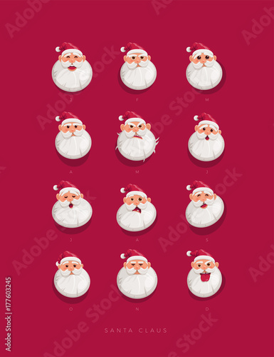 Fototapeta Naklejka Na Ścianę i Meble -  Cartoon Santa Claus Portrait Set
