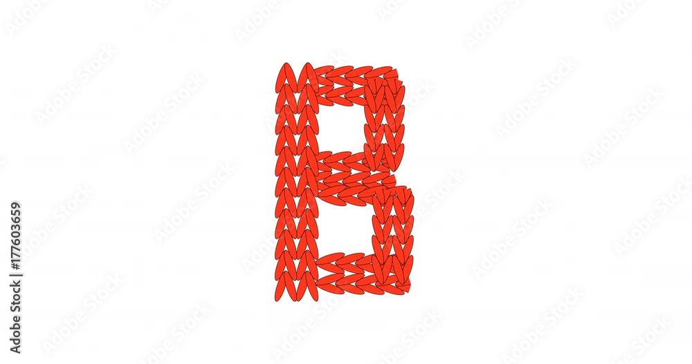 Knitting alphabet abc letter B in red color on white background. Christmas or New Year concept for banner, card, billboard, print or web site. 2D cartoon animation in 4K. Knitting alphabet abc letter B in red color on white background. Christmas or New Year concept for banner, card, billboard, print or web site. 2D cartoon animation in 4K.
