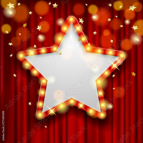 Star Award on red curtain with rain of lights
