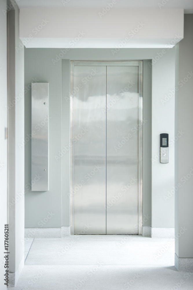 modern elevator made of metal in building modern elevator made of metal in building