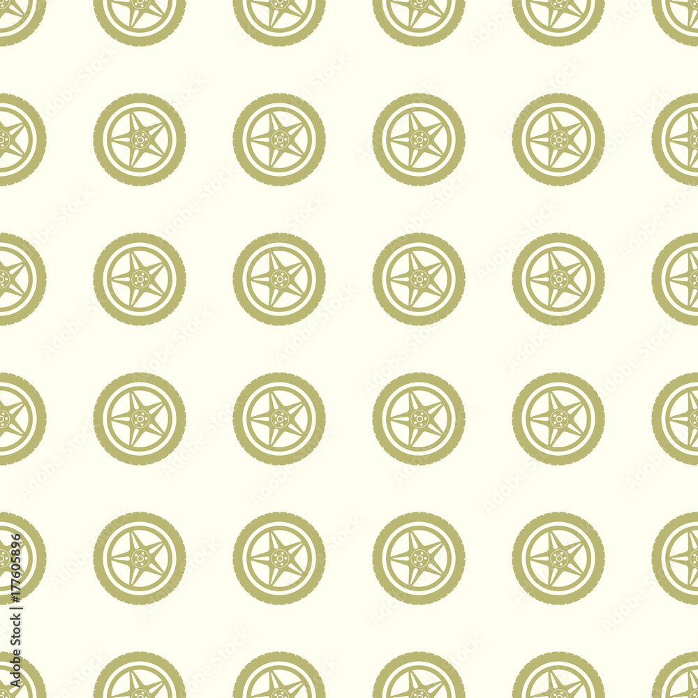 Car wheel vector illustration on a seamless pattern background Car wheel vector illustration on a seamless pattern background