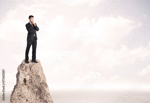 Happy businessman standing on cliff