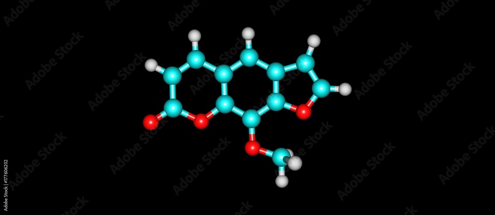 Methoxsalen molecular structure isolated on black