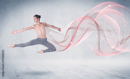 Dancing ballet performance artist with abstract swirl